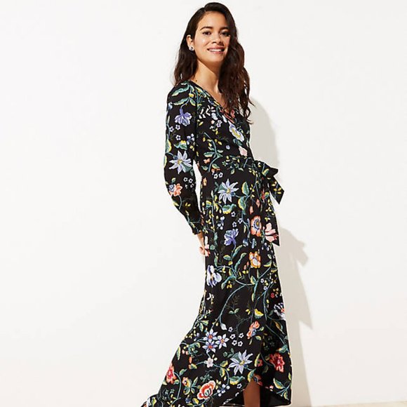 LOFT Dresses & Skirts - Loft Black Petite Vine Maxi Wrap Dress - 14P